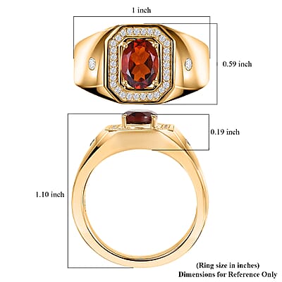 Karis Brazilian Cherry Citrine, White Zircon Art Deco Men's Ring in 18K YG Plated (Size 10.0) 1.50 ctw