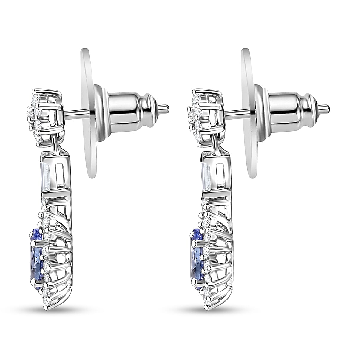 D'Joy Tanzanite and White Zircon 1.80 ctw Blooming Earrings in Rhodium Over Sterling Silver image number 3