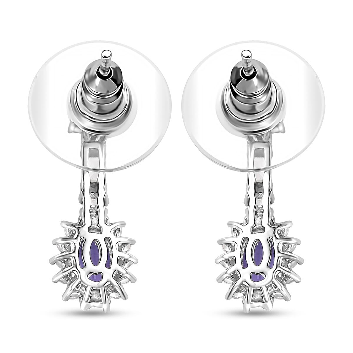 D'Joy Tanzanite and White Zircon 1.80 ctw Blooming Earrings in Rhodium Over Sterling Silver