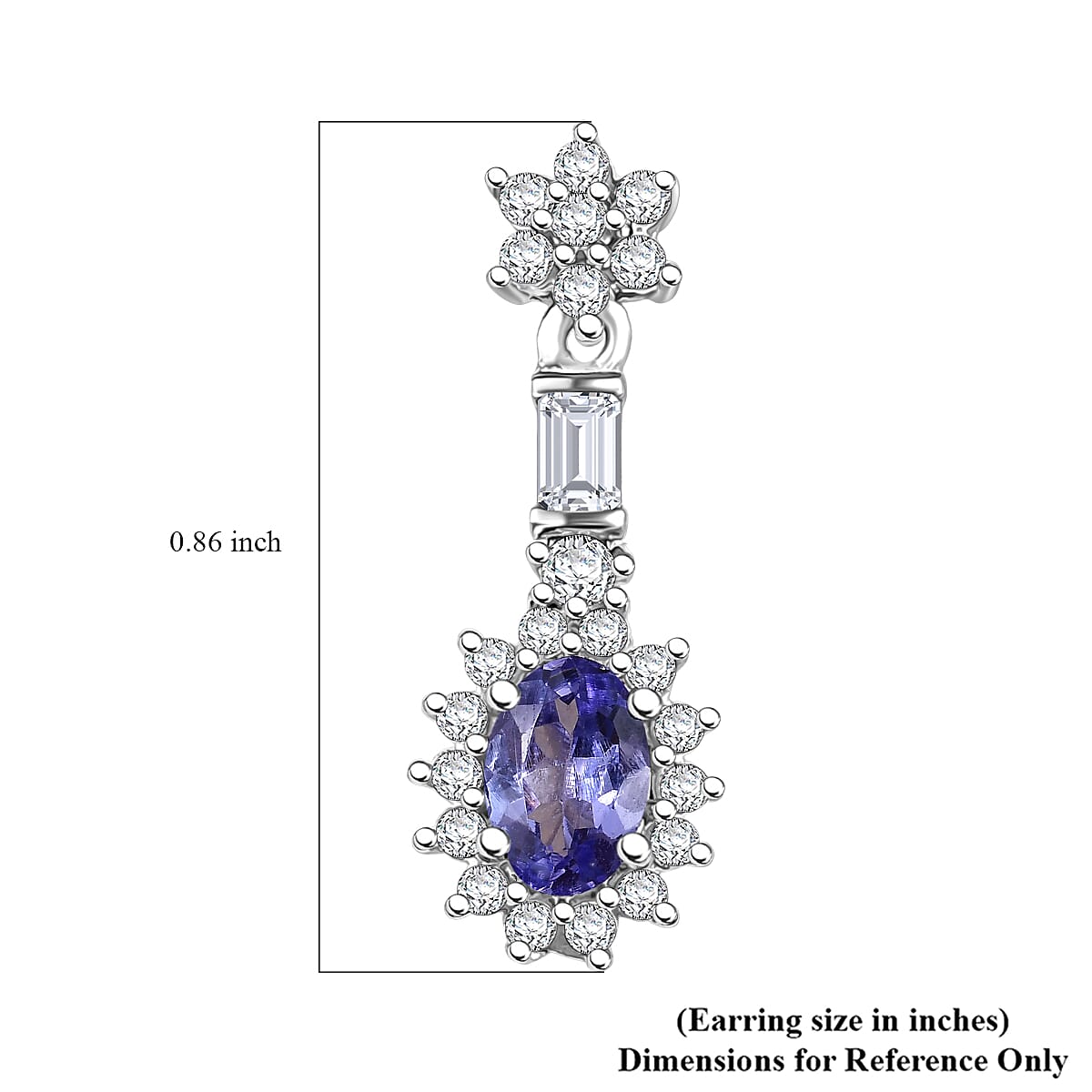 D'Joy Tanzanite and White Zircon 1.80 ctw Blooming Earrings in Rhodium Over Sterling Silver