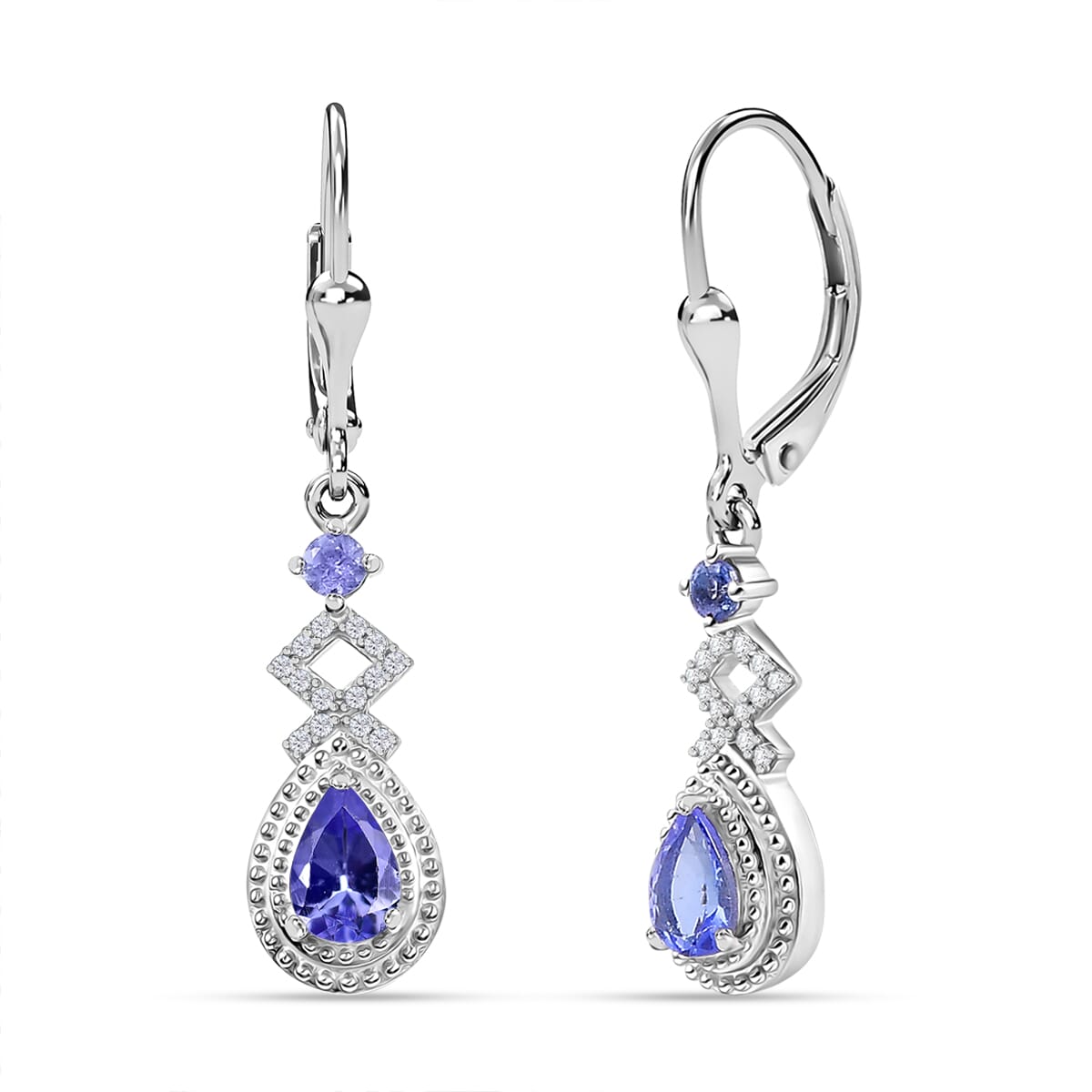 D'Joy Tanzanite and White Zircon 1.20 ctw Royal Vintage Earrings in Rhodium Over Sterling Silver image number 0