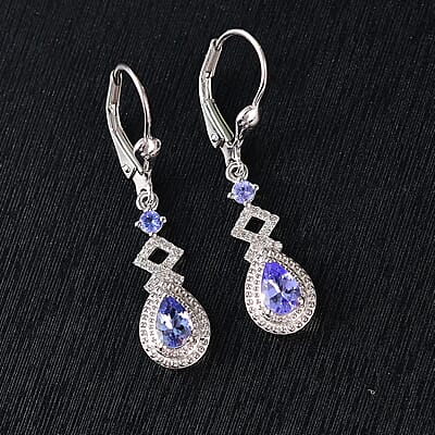 D'Joy Tanzanite and White Zircon 1.20 ctw Royal Vintage Earrings in Rhodium Over Sterling Silver