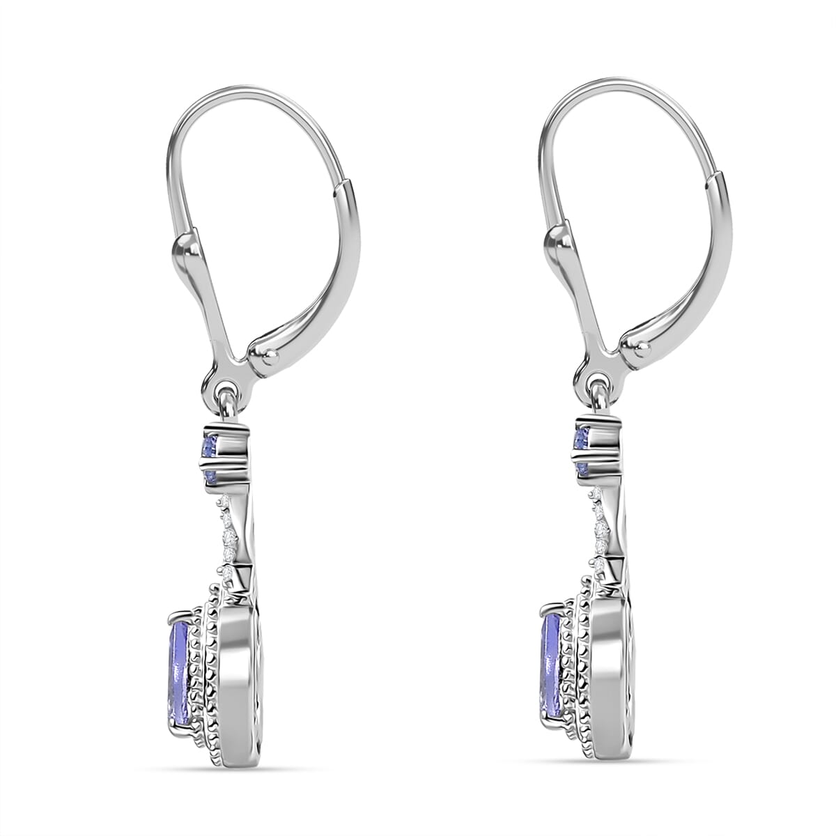 D'Joy Tanzanite and White Zircon 1.20 ctw Royal Vintage Earrings in Rhodium Over Sterling Silver image number 3