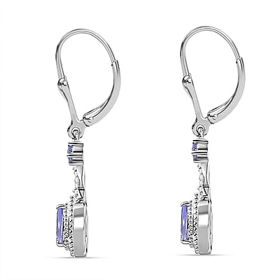 D'Joy Tanzanite and White Zircon 1.20 ctw Royal Vintage Earrings in Rhodium Over Sterling Silver