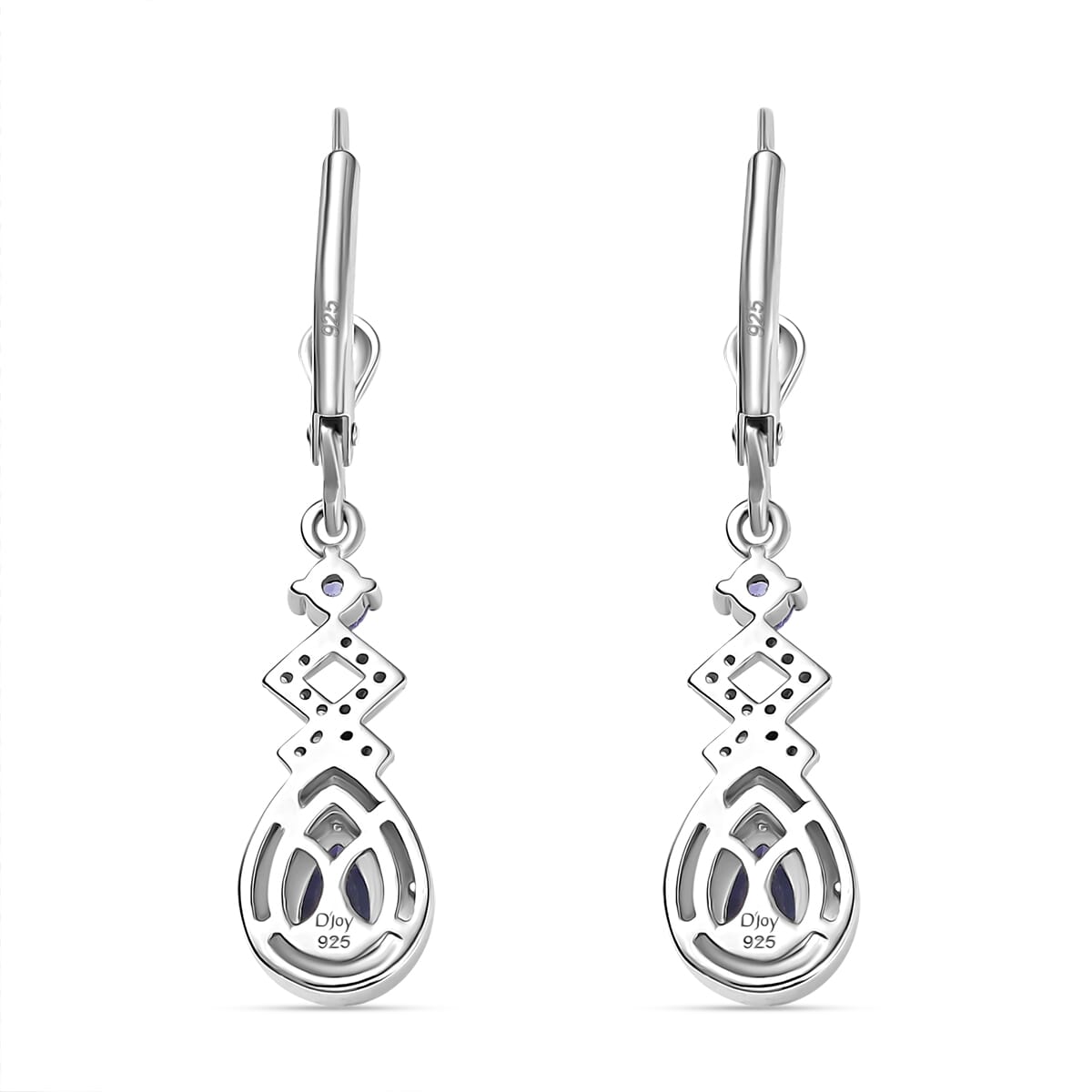 D'Joy Tanzanite and White Zircon 1.20 ctw Royal Vintage Earrings in Rhodium Over Sterling Silver image number 4