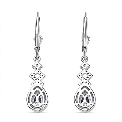 D'Joy Tanzanite and White Zircon 1.20 ctw Royal Vintage Earrings in Rhodium Over Sterling Silver