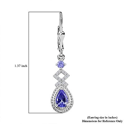 D'Joy Tanzanite and White Zircon 1.20 ctw Royal Vintage Earrings in Rhodium Over Sterling Silver