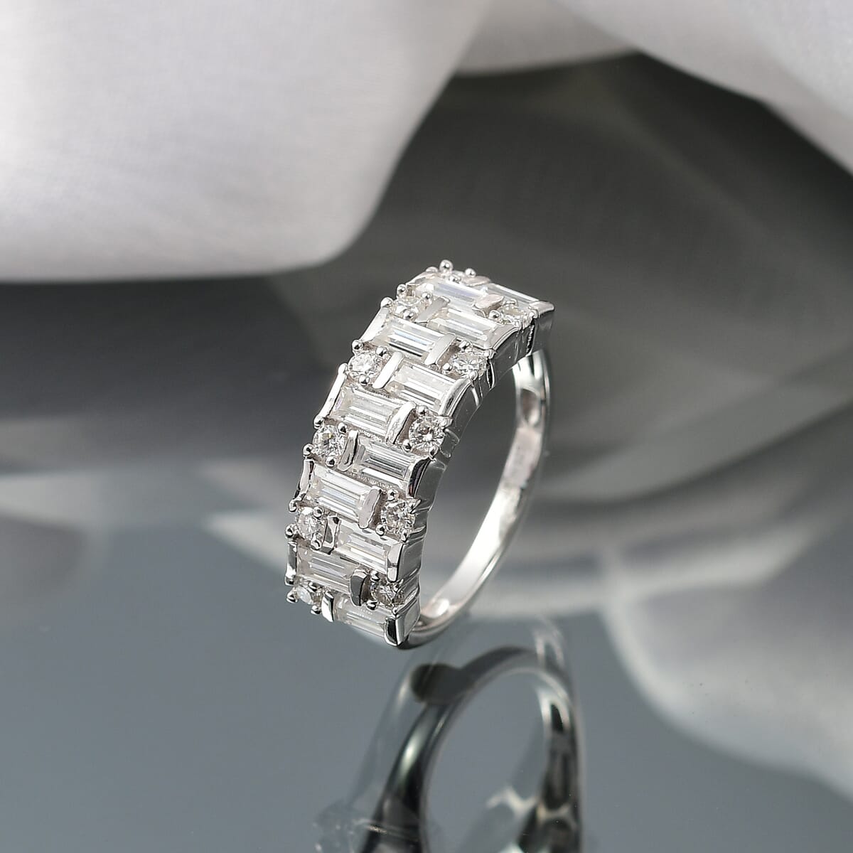 D'Joy Moissanite 1.60 ctw Art Deco Ring in Rhodium Over Sterling Silver (Size 10.0) image number 1