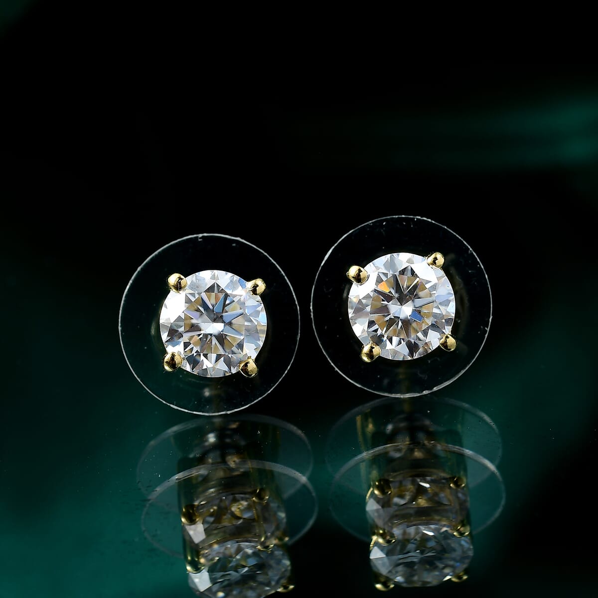 D'Joy Moissanite 2.40 ctw Solitaire Stud Earrings in 18K Vermeil Yellow Gold Over Sterling Silver image number 1