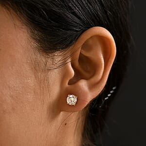 D'Joy Moissanite 2.40 ctw Solitaire Stud Earrings in 18K Vermeil Yellow Gold Over Sterling Silver