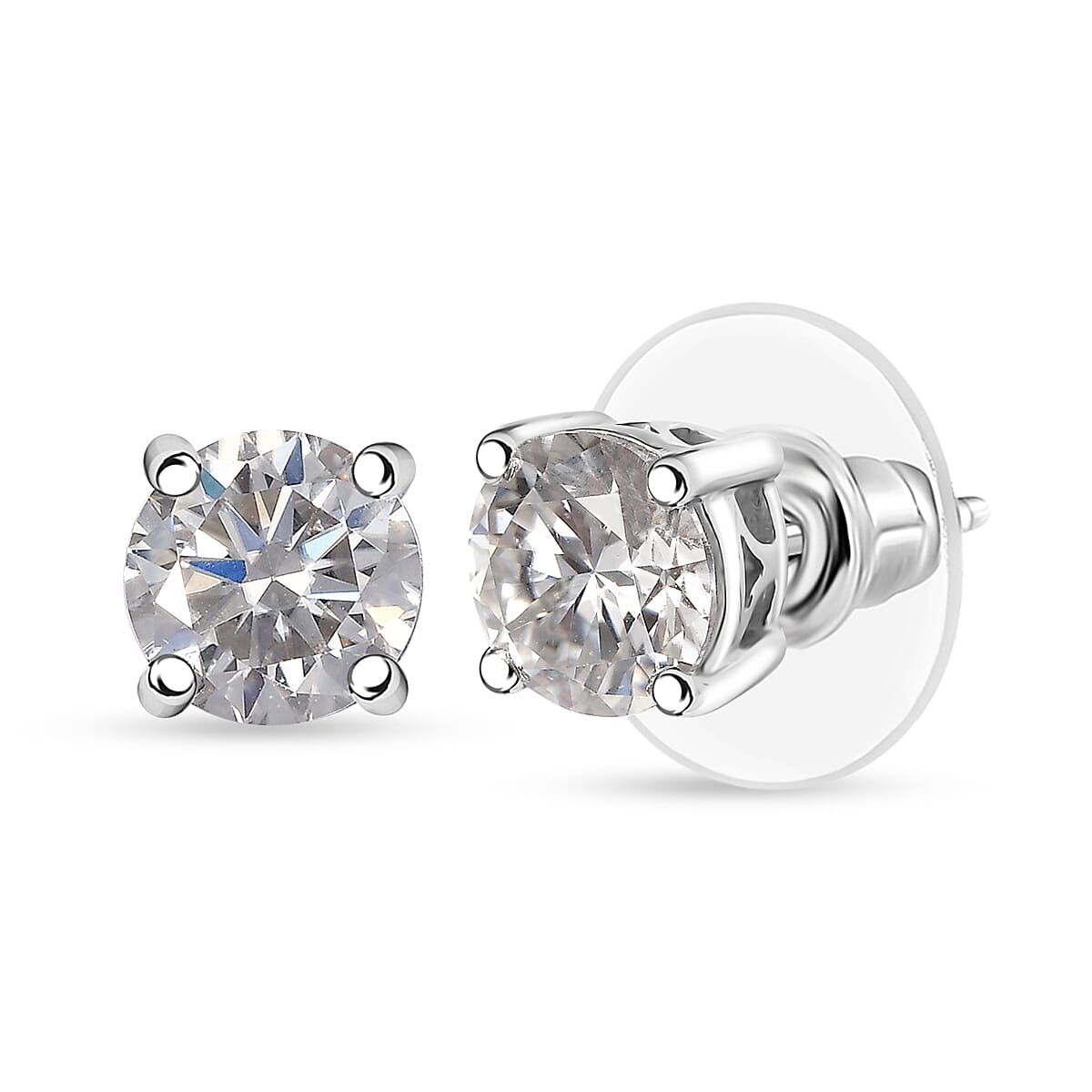 D'Joy Moissanite 2.40 ctw Solitaire Stud Earrings in Platinum Over Sterling Silver image number 0