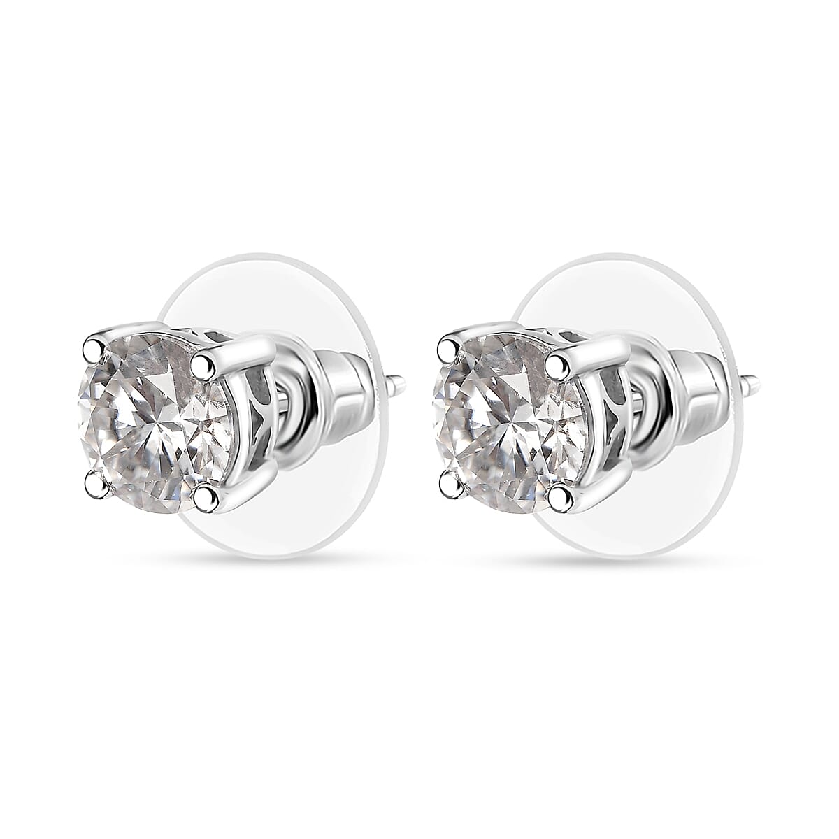 D'Joy Moissanite 2.40 ctw Solitaire Stud Earrings in Platinum Over Sterling Silver image number 3