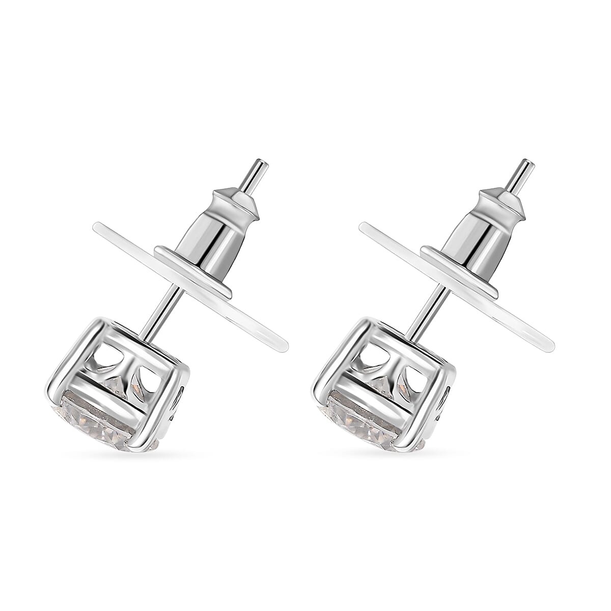 D'Joy Moissanite 2.40 ctw Solitaire Stud Earrings in Platinum Over Sterling Silver image number 4