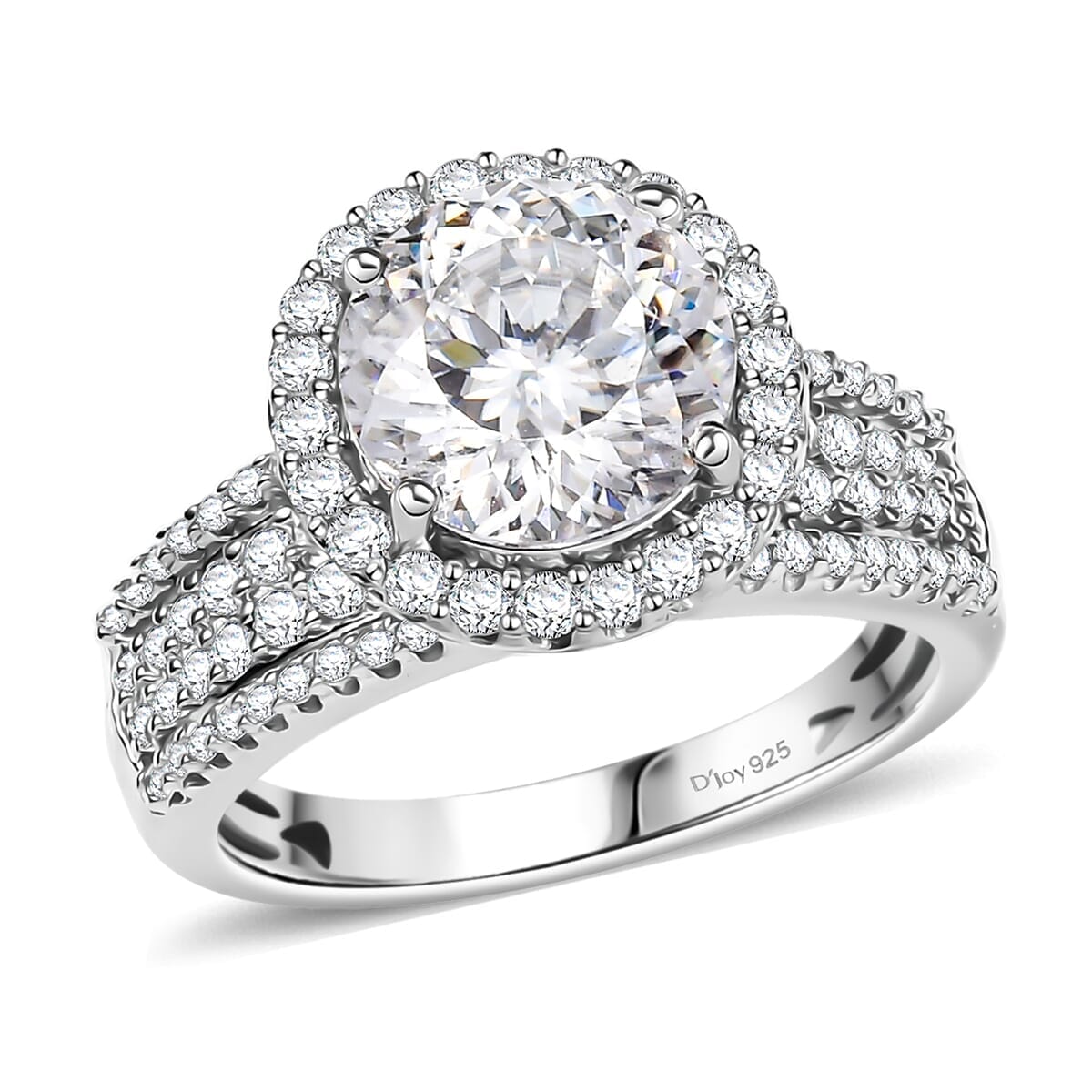 D'Joy 120 Facets Moissanite 4.65 ctw Vintage Halo Ring in Rhodium Over Sterling Silver (Size 10.0)  image number 0
