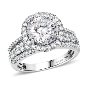 D'Joy 120 Facets Moissanite 4.65 ctw Vintage Halo Ring in Rhodium Over Sterling Silver (Size 10.0) 