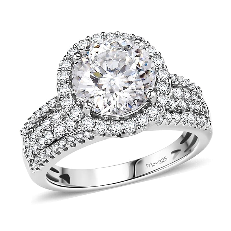 D'Joy 120 Facets Moissanite 4.65 ctw Vintage Halo Ring in Rhodium Over Sterling Silver (Size 10.0)