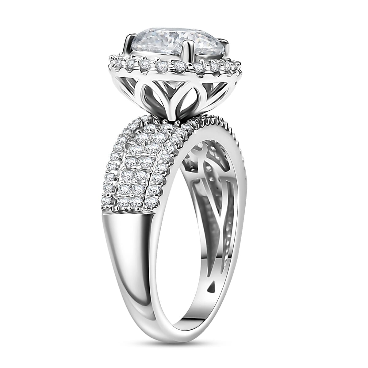 D'Joy 120 Facets Moissanite 4.65 ctw Vintage Halo Ring in Rhodium Over Sterling Silver (Size 10.0)  image number 3