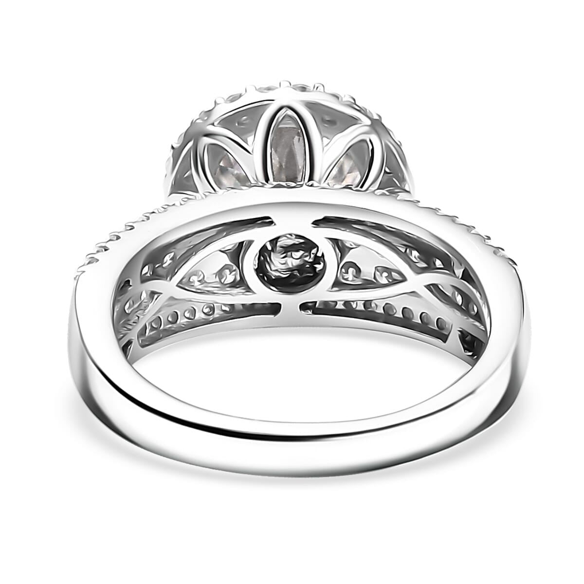 D'Joy 120 Facets Moissanite 4.65 ctw Vintage Halo Ring in Rhodium Over Sterling Silver (Size 10.0)  image number 4