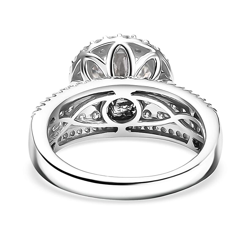 D'Joy 120 Facets Moissanite 4.65 ctw Vintage Halo Ring in Rhodium Over Sterling Silver (Size 10.0)