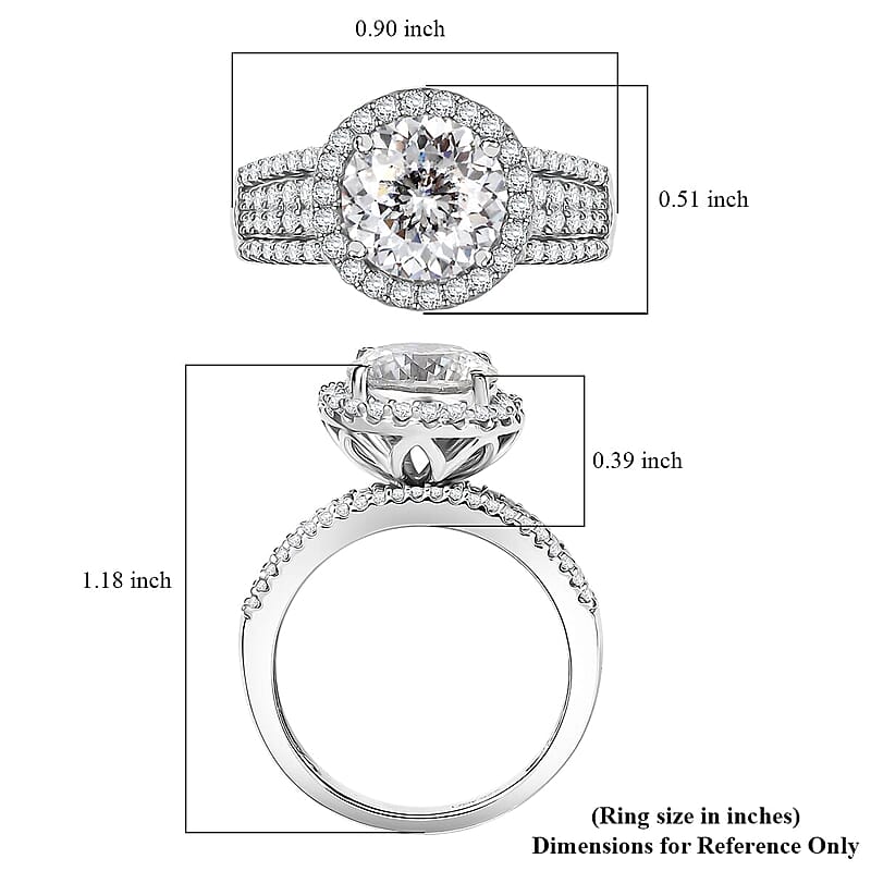 D'Joy 120 Facets Moissanite 4.65 ctw Vintage Halo Ring in Rhodium Over Sterling Silver (Size 10.0)