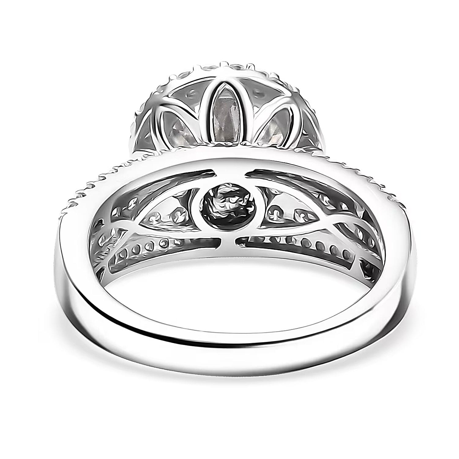 D'Joy 120 Facets Moissanite 4.65 ctw Vintage Halo Ring in Rhodium Over Sterling Silver (Size 10.0)