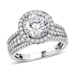 D'Joy 120 Facets Moissanite Vintage Halo Ring in Rhodium Over Sterling Silver (Size 5.0) 4.65 ctw