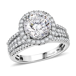 D'Joy 120 Facets Moissanite 4.65 ctw Vintage Halo Ring in Rhodium Over Sterling Silver (Size 6.0) 
