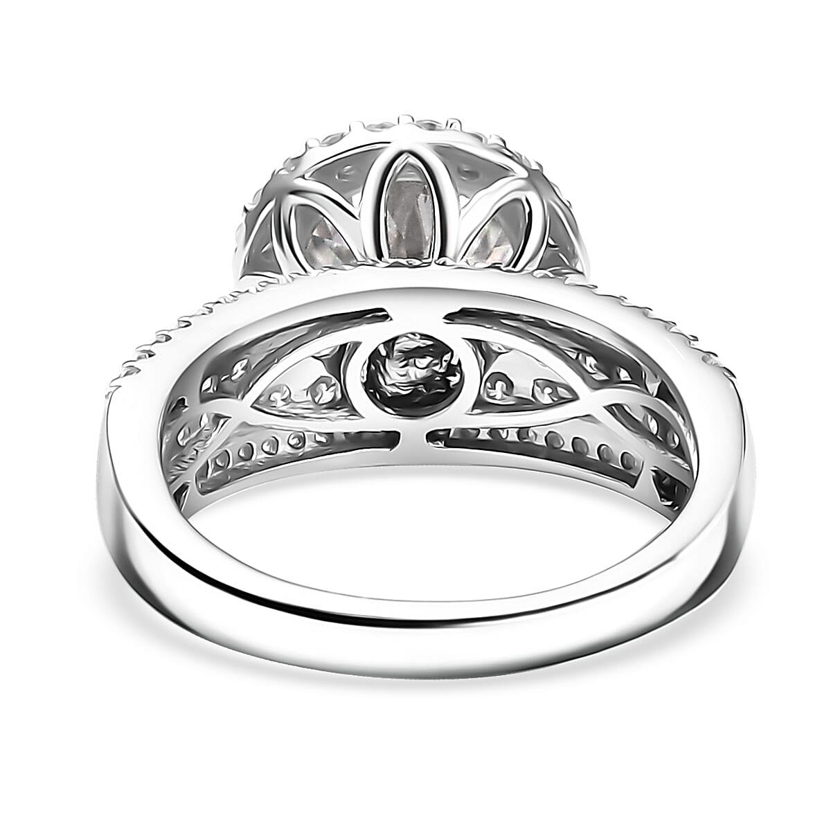 D'Joy 120 Facets Moissanite 4.65 ctw Vintage Halo Ring in Rhodium Over Sterling Silver (Size 6.0)  image number 4