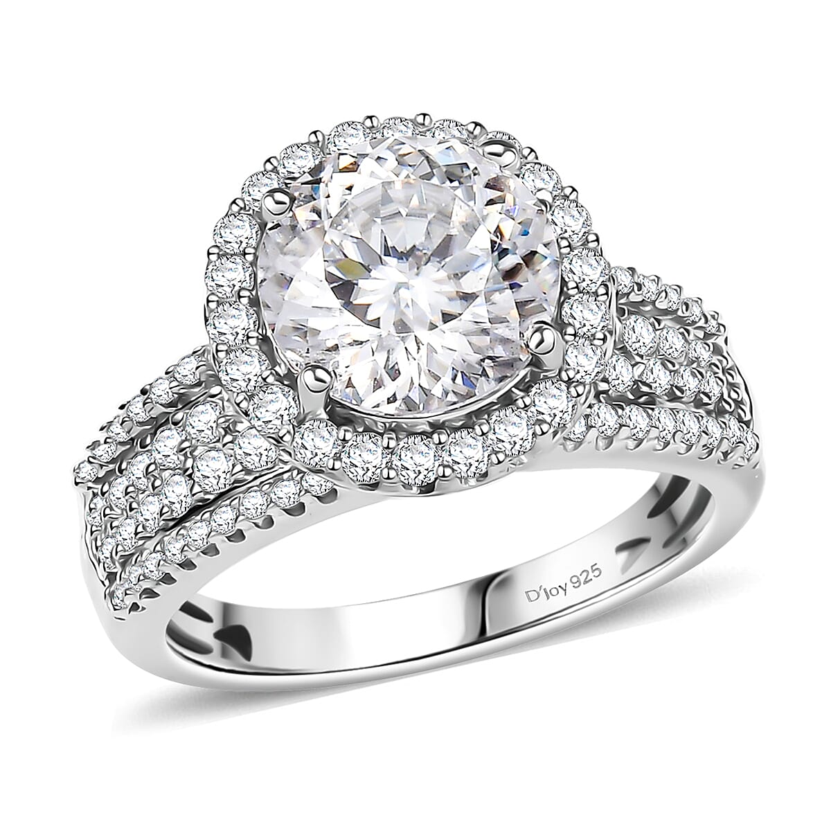 D'Joy 120 Facets Moissanite 4.65 ctw Vintage Halo Ring in Rhodium Over Sterling Silver (Size 7.0)  image number 0