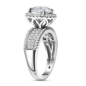 D'Joy 120 Facets Moissanite 4.65 ctw Vintage Halo Ring in Rhodium Over Sterling Silver (Size 9.0) 