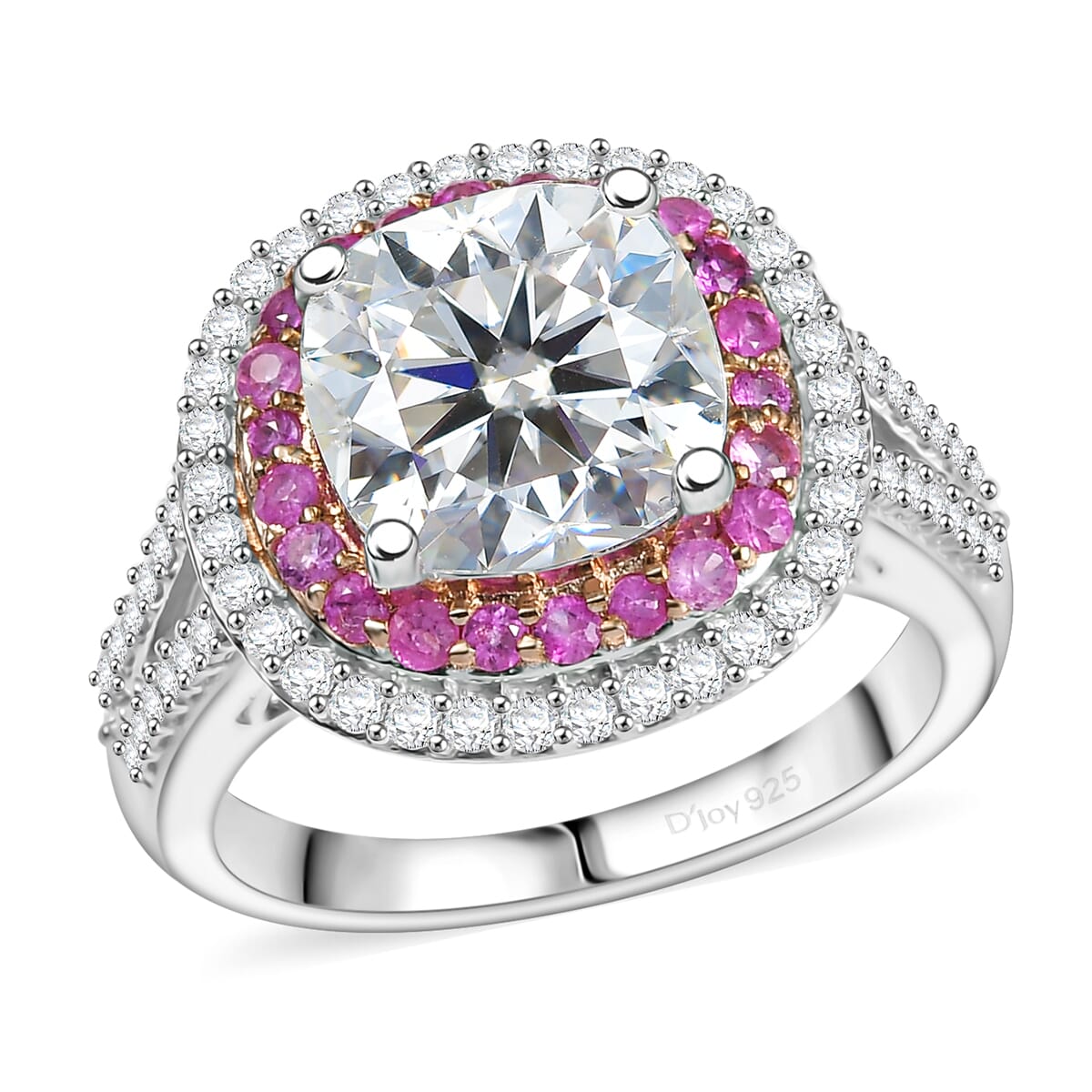 D'Joy Moissanite and Madagascar Pink Sapphire 4.40 ctw Vintage Elegance Ring in Rhodium Over Sterling Silver (Size 7.0)  image number 0