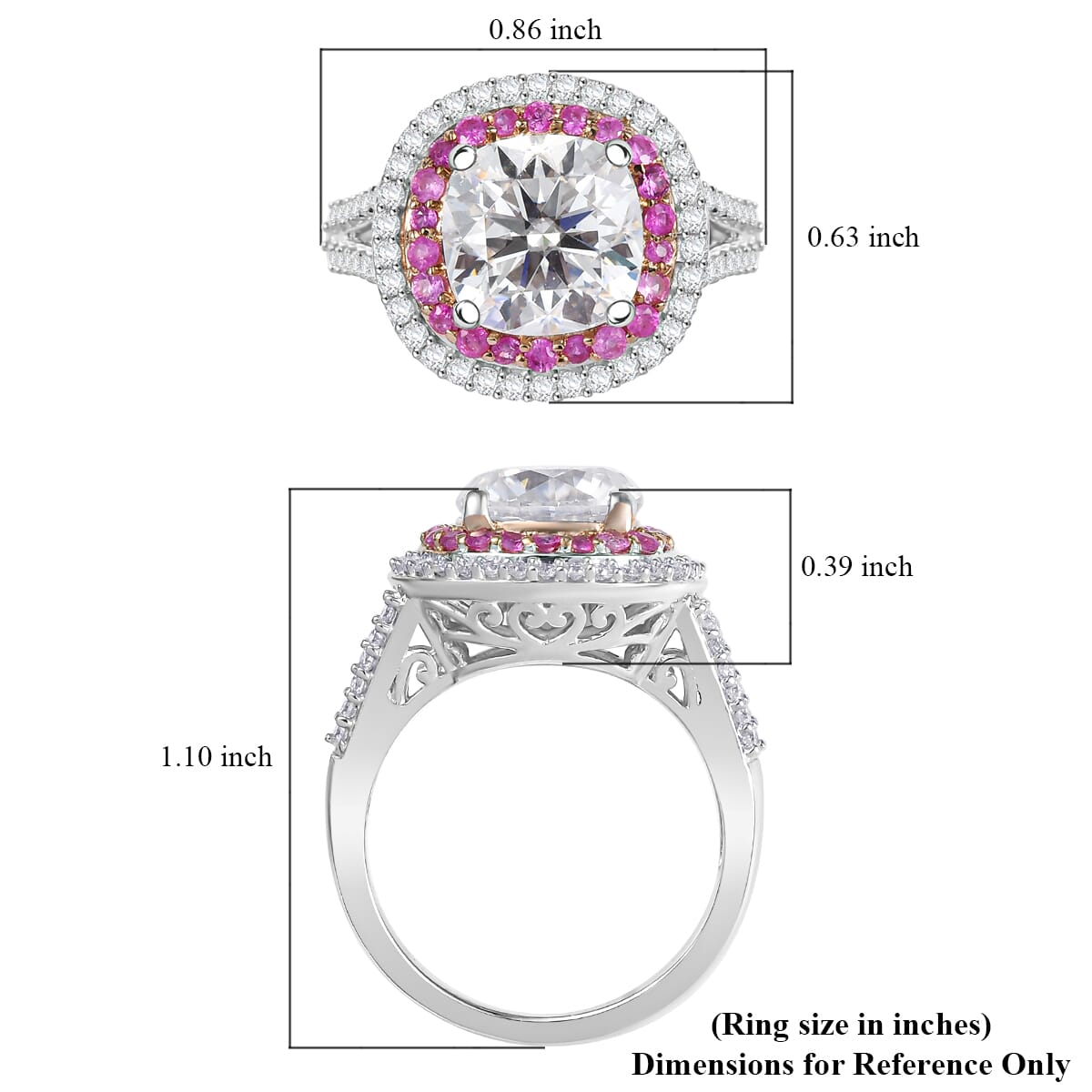 D'Joy Moissanite and Madagascar Pink Sapphire 4.40 ctw Vintage Elegance Ring in Rhodium Over Sterling Silver (Size 7.0)  image number 5