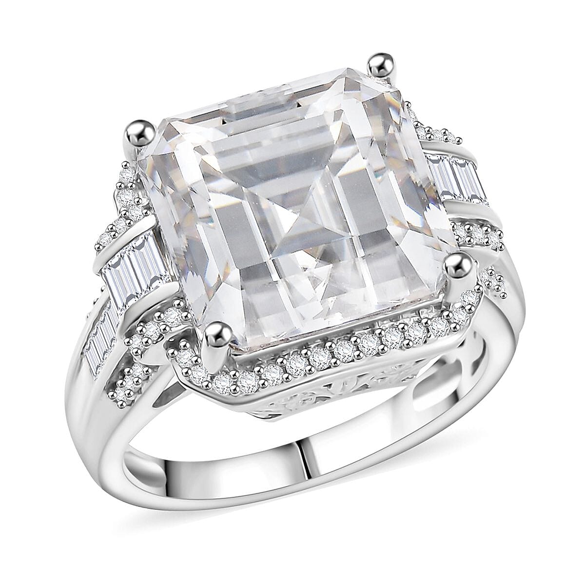 D'Joy Moissanite 9.85 ctw Vintage Elegance Ring in Rhodium Over Sterling Silver (Size 10.0) image number 0