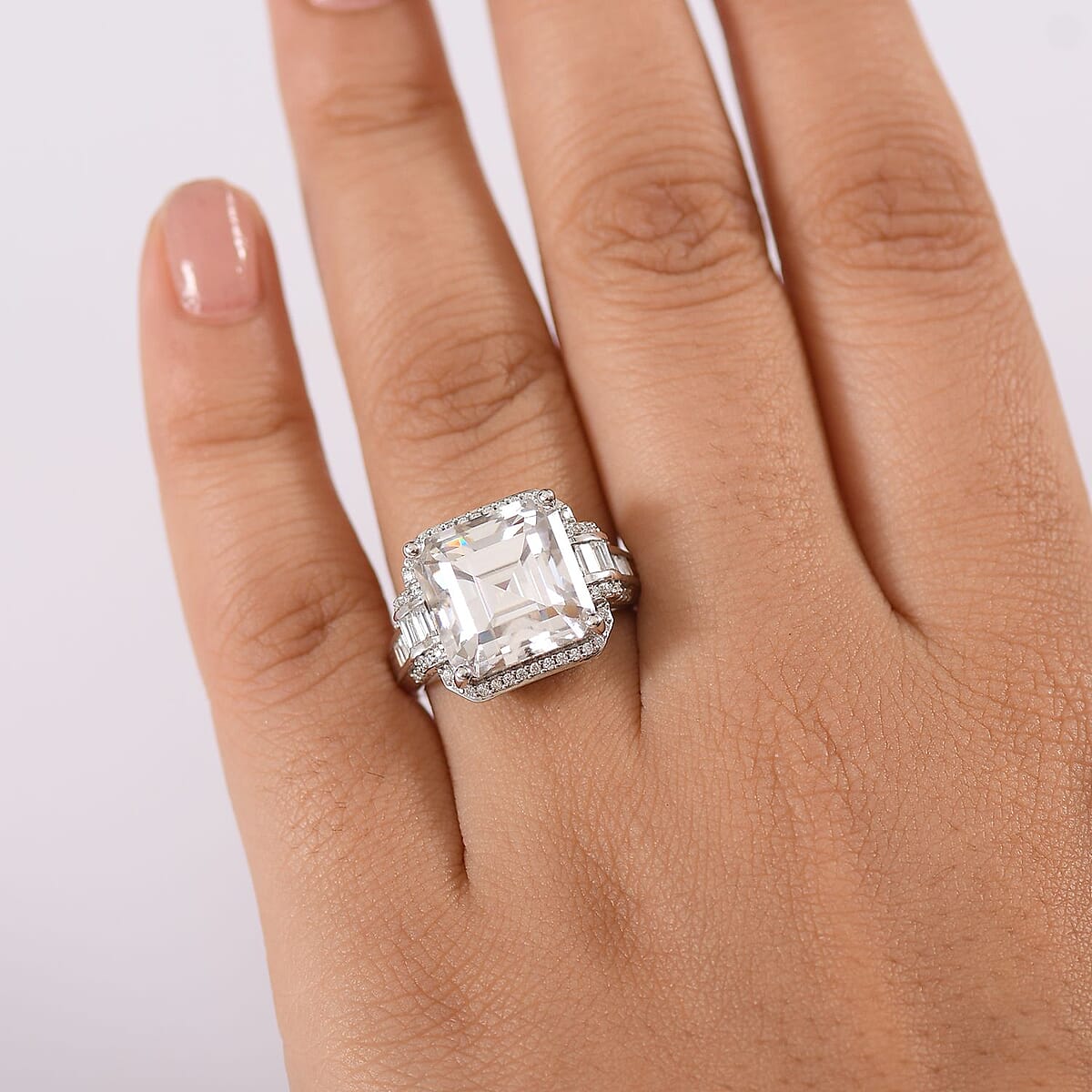 D'Joy Moissanite 9.85 ctw Vintage Elegance Ring in Rhodium Over Sterling Silver (Size 10.0) image number 2