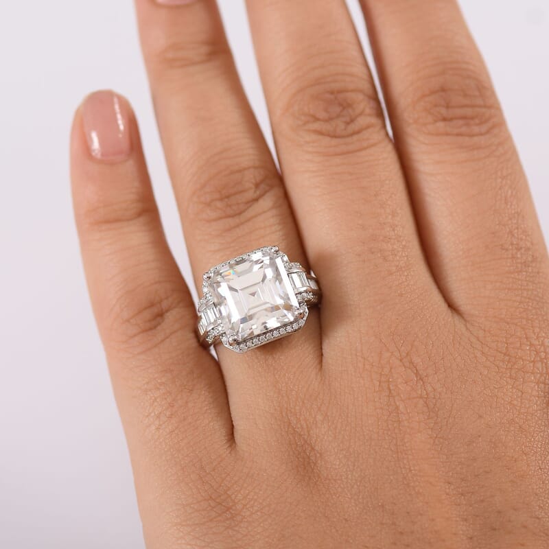 D'Joy Moissanite 9.85 ctw Vintage Elegance Ring in Rhodium Over Sterling Silver (Size 10.0)