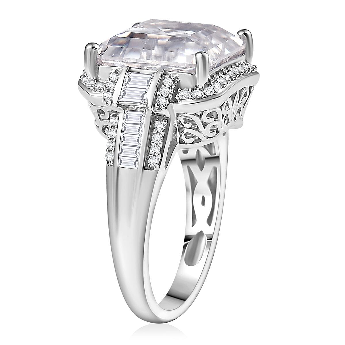 D'Joy Moissanite 9.85 ctw Vintage Elegance Ring in Rhodium Over Sterling Silver (Size 10.0) image number 3