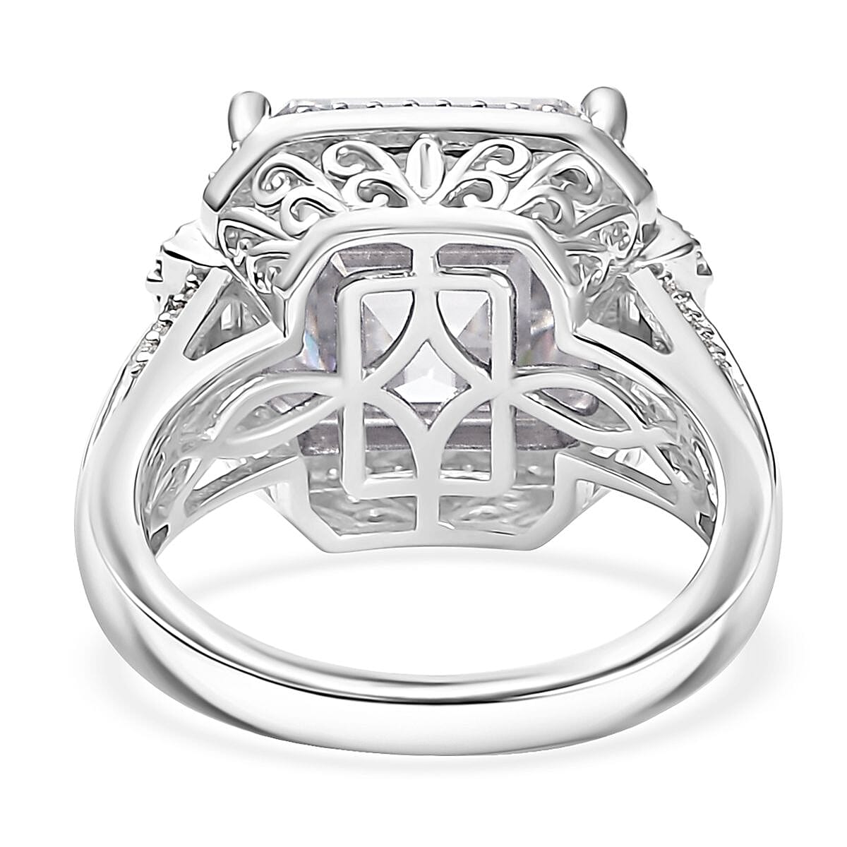 D'Joy Moissanite 9.85 ctw Vintage Elegance Ring in Rhodium Over Sterling Silver (Size 10.0) image number 4