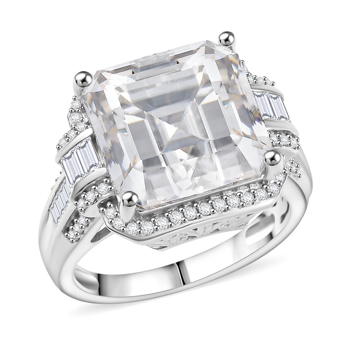 D'Joy Moissanite 9.85 ctw Vintage Elegance Ring in Rhodium Over Sterling Silver (Size 7.0) image number 0