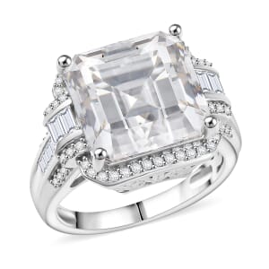 D'Joy Moissanite 9.85 ctw Vintage Elegance Ring in Rhodium Over Sterling Silver (Size 7.0)
