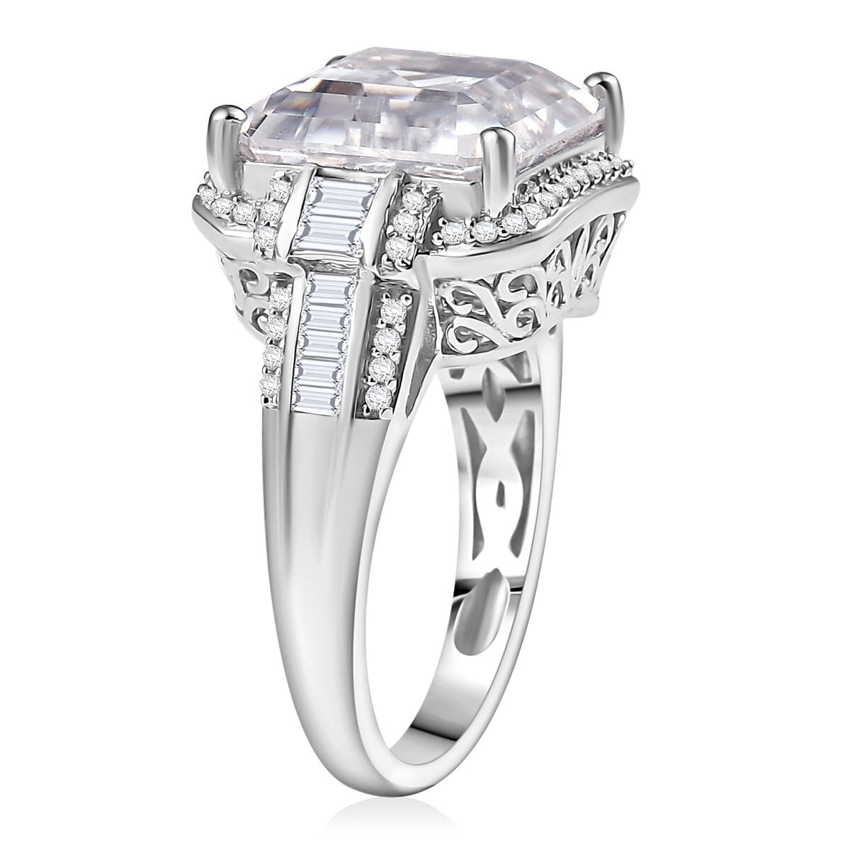 D'Joy Moissanite 9.85 ctw Vintage Elegance Ring in Rhodium Over Sterling Silver (Size 7.0) image number 3