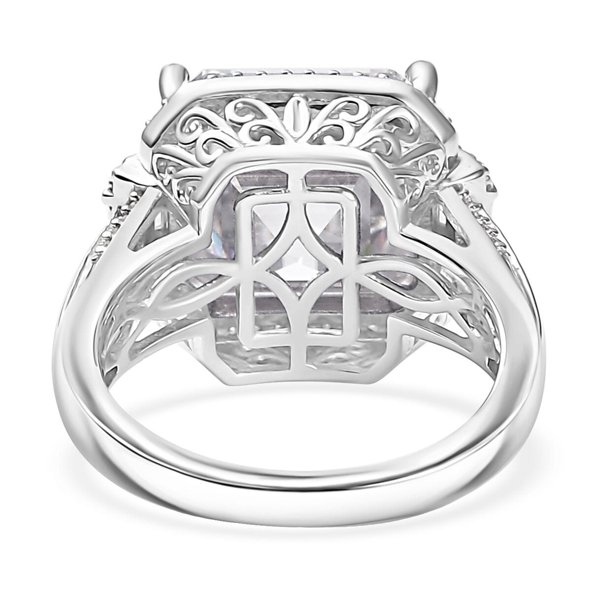 D'Joy Moissanite 9.85 ctw Vintage Elegance Ring in Rhodium Over Sterling Silver (Size 7.0) image number 4