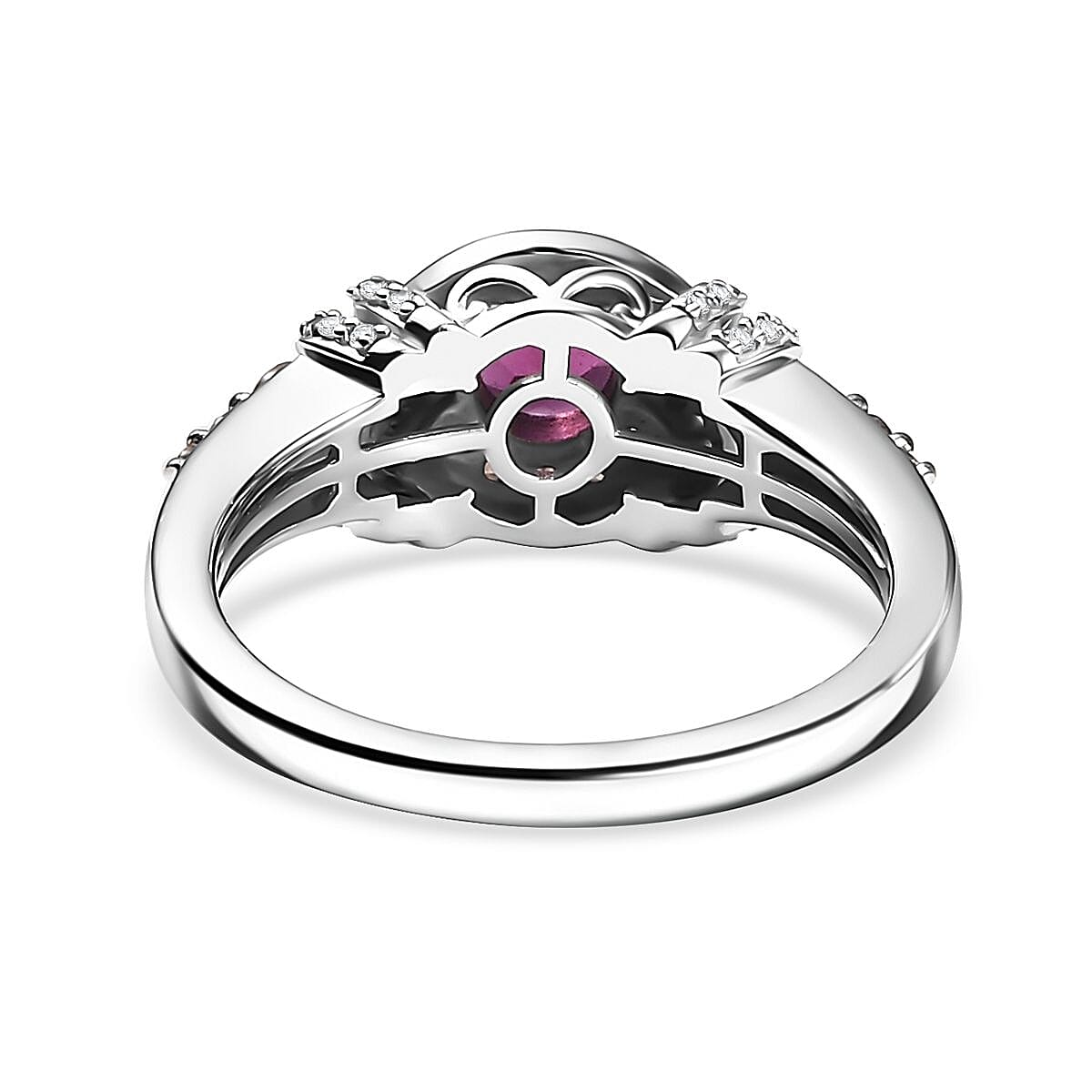 D'Joy AAA Radiant Ember Garnet, Brown and White Zircon 1.60 ctw Celestial Beauty Ring in Rhodium Over Sterling Silver (Size 10.0)