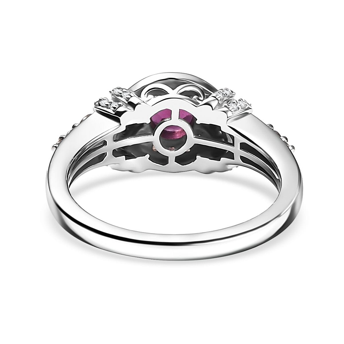 AAA Radiant Ember Garnet, Brown and White Zircon Ring in Rhodium Over Sterling Silver (Size 10.0) 1.60 ctw image number 4