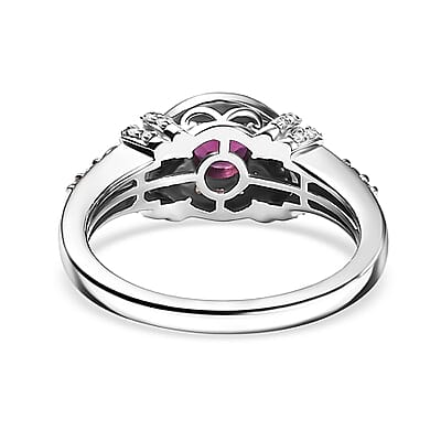 D'Joy AAA Radiant Ember Garnet, Brown and White Zircon 1.60 ctw Celestial Beauty Ring in Rhodium Over Sterling Silver (Size 10.0)