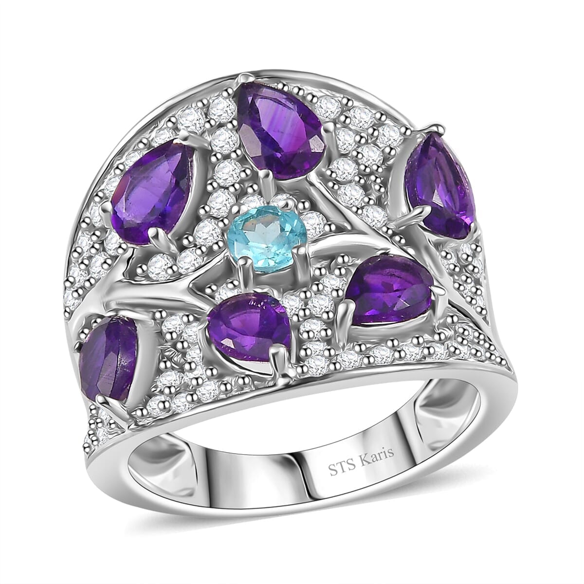 Mashamba Amethyst, Multi Gemstone Ring in Platinum Bond (Size 10.0) 4.30 ctw image number 0
