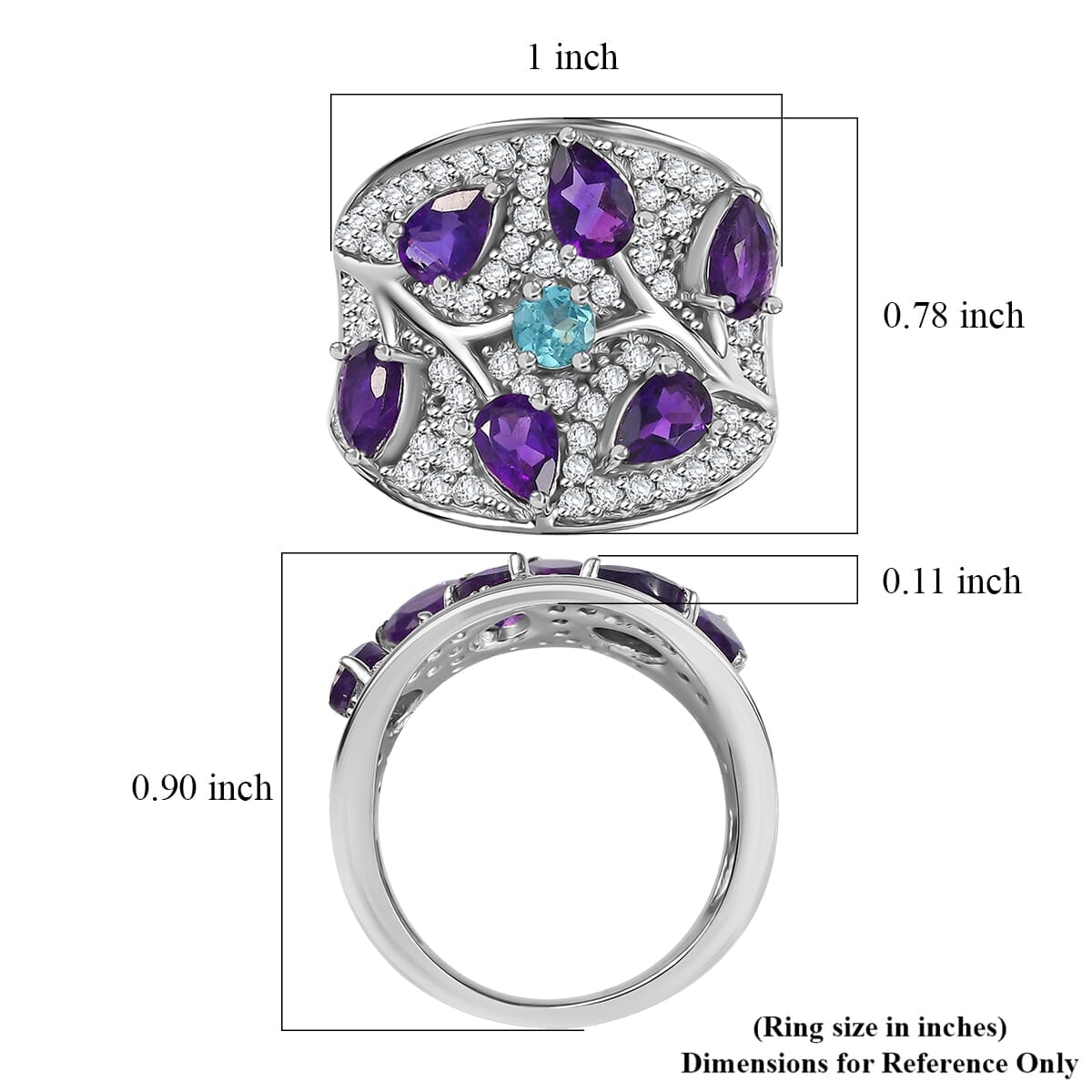 Mashamba Amethyst, Multi Gemstone Ring in Platinum Bond (Size 10.0) 4.30 ctw image number 5