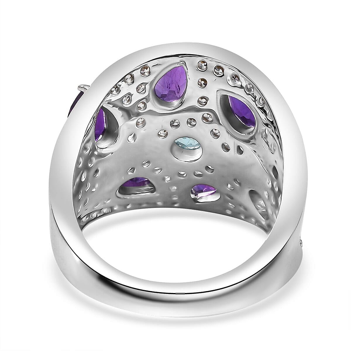 Karis Mashamba Amethyst and Multi Gemstone 4.30 ctw Mystic Garden Bloom Ring in Platinum Bond (Size 6.0) image number 4