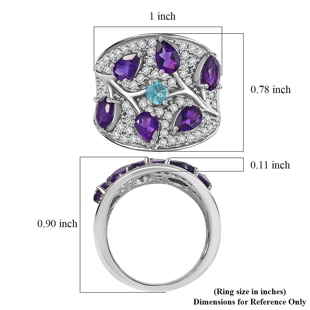 Karis Mashamba Amethyst and Multi Gemstone 4.30 ctw Mystic Garden Bloom Ring in Platinum Bond (Size 7.0) image number 5