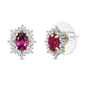 D'Joy AAA Radiant Ember Garnet and Diamond 1.45 ctw Starlit Stud Earrings in 18K Vermeil Yellow Gold Over Sterling Silver
