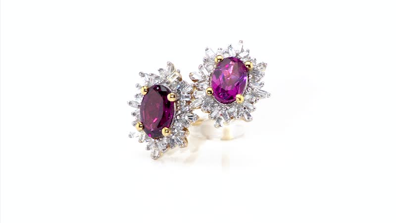 D'Joy AAA Radiant Ember Garnet and Diamond 1.45 ctw Starlit Stud Earrings in 18K Vermeil Yellow Gold Over Sterling Silver